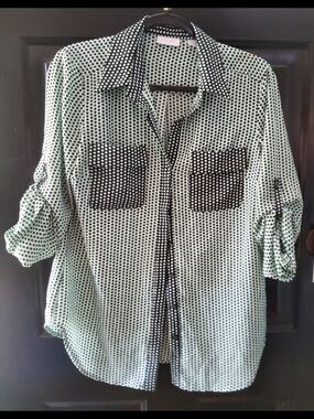 NY&Company Mint Green Geometric Print Button-Up Shirt
